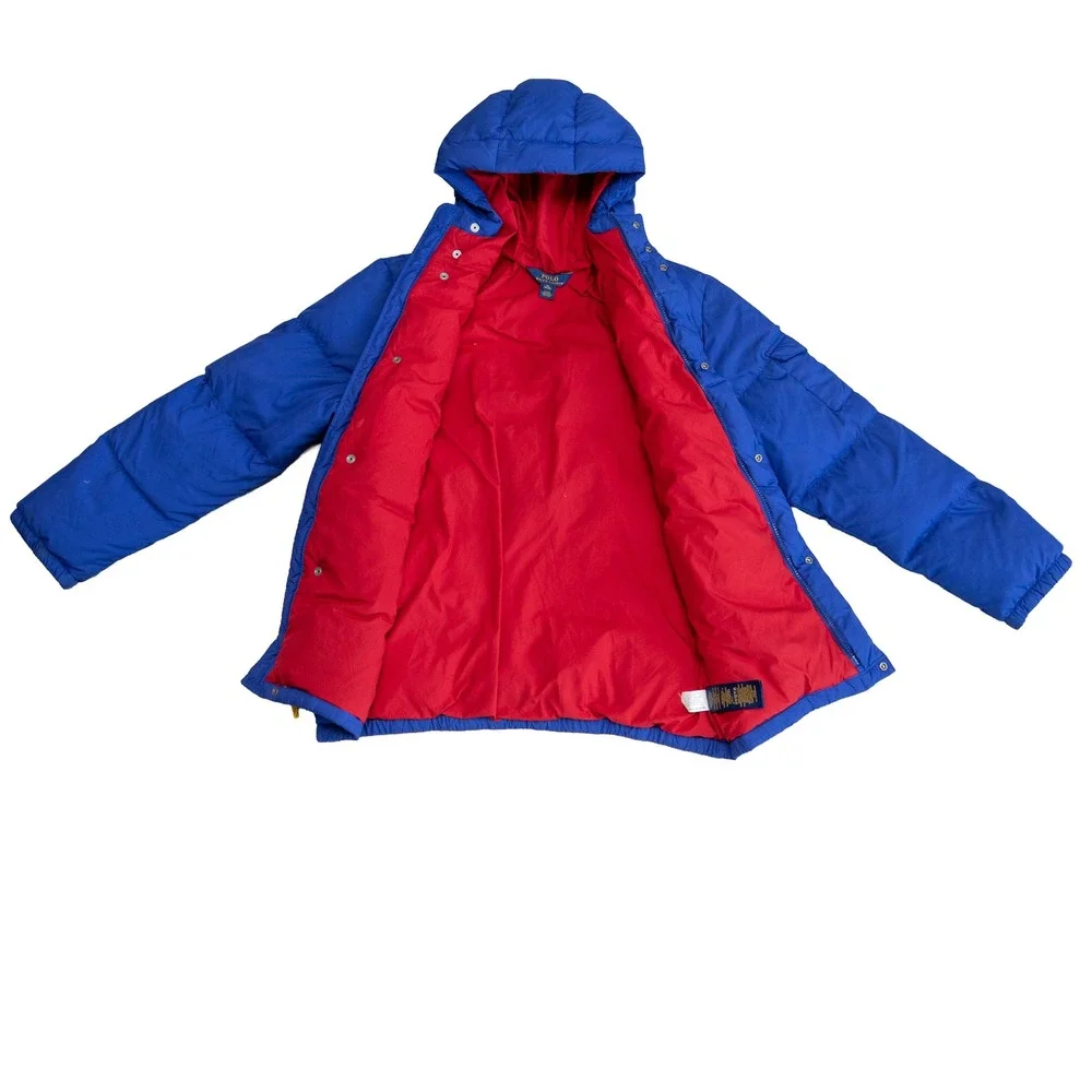 Polo Ralph Lauren Boys XL 18-20 Blue Down Puffer Jacket Hooded Red Lining